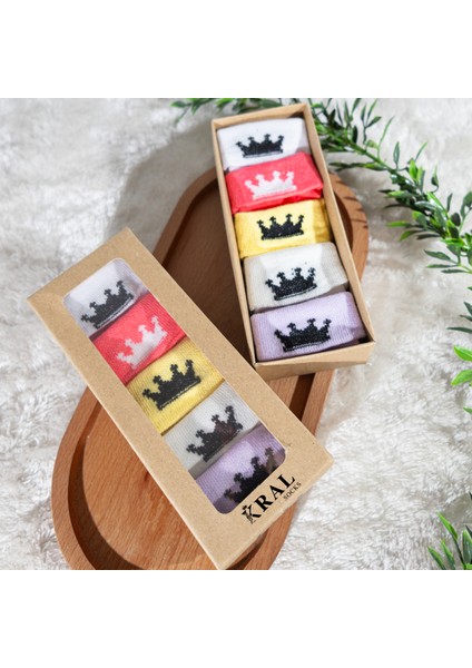 Kız Bebek Çorap Seti 5 Çift – Taç Desenli – Kutulu – Patik Boy – Pamuk modelleri