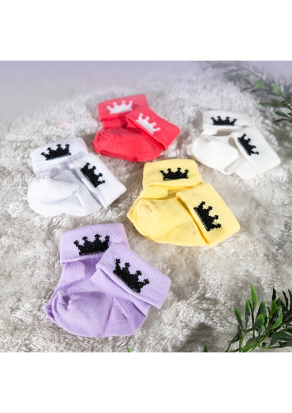 Kız Bebek Çorap Seti 5 Çift – Taç Desenli – Kutulu – Patik Boy – Pamuk fırsatları