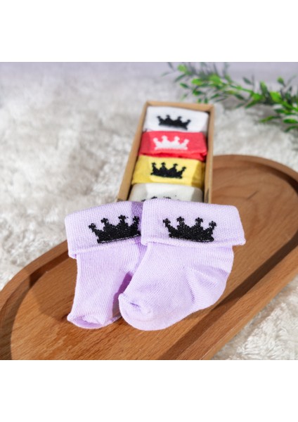 Kız Bebek Çorap Seti 5 Çift – Taç Desenli – Kutulu – Patik Boy – Pamuk indirimleri