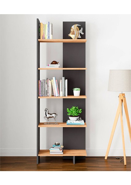 Asimetrik Beş Raflı Kitaplık Kt3 Antrasit Çam modelleri