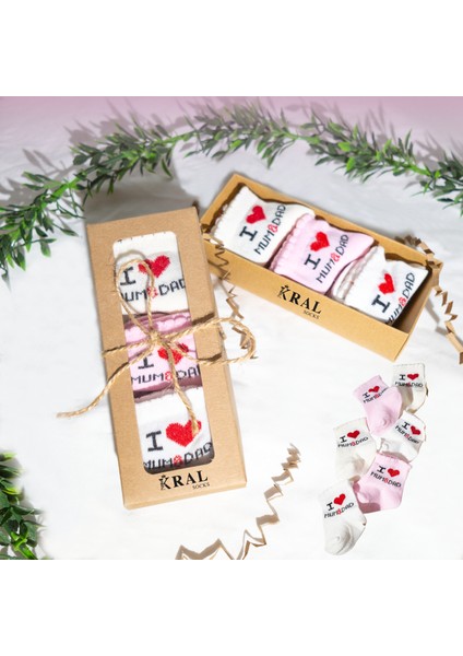 6 Çift Kız Bebek Çorap Kutulu Patik Boy – I Love Mum Dad Desenli, Pamuklu fiyatları