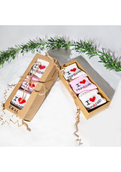 6 Çift Kız Bebek Çorap Kutulu Patik Boy – I Love Mum Dad Desenli, Pamuklu modelleri