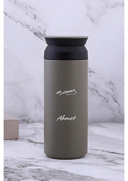 Kişiye Özel 500 ml Paslanmaz Çelik Imza Baskılı Termos 8 Saat Isı Koruma Kahve ve Çay Termosu