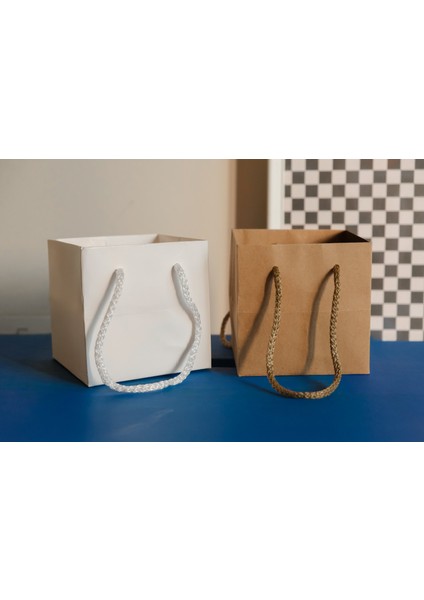 Kraft Karton Pasta Çanta, 10'lu Paket - Kare Taban, Körüklü, Ipli Hediye Taşıma Çantası, 10X10X10 cm fırsatları