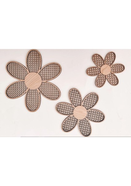 3'lü Set Papatya Hazeran Harf Ahşap Rattan Kapı Bebek Odası Kapı Duvar Süsü Dekorasyon