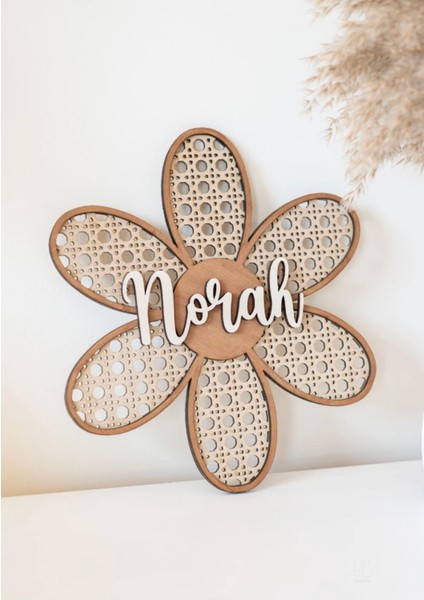 3'lü Set Papatya Hazeran Harf Ahşap Rattan Kapı Bebek Odası Kapı Duvar Süsü Dekorasyon fiyatları