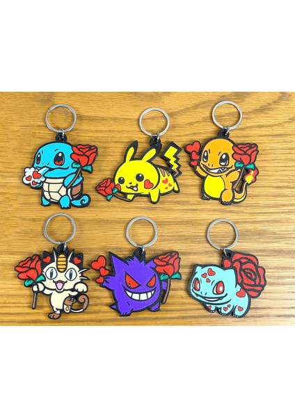 Aşk Dolu Kalp ve Gül Pokemon Sevimli Figür Karakter Anahtarlık