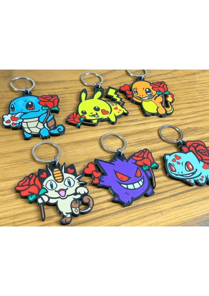 Aşk Dolu Kalp ve Gül Pokemon Sevimli Figür Karakter Anahtarlık fiyatları