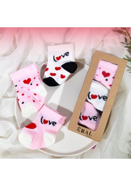 Kız Bebek Çorap Seti 6 Çift – Kalpli Desen – Kutulu – Pamuk – Patik Boy