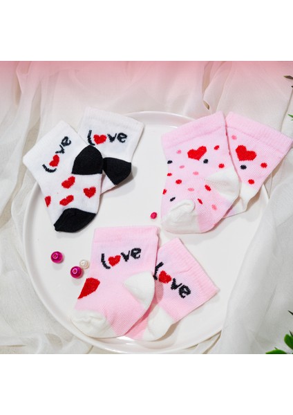 Kız Bebek Çorap Seti 6 Çift – Kalpli Desen – Kutulu – Pamuk – Patik Boy fiyatları