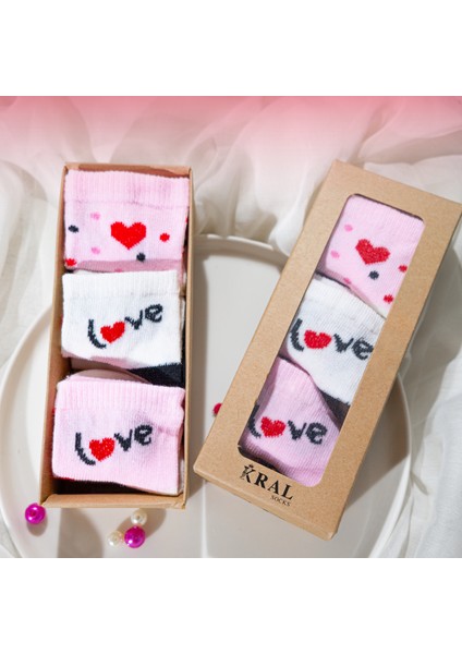 Kız Bebek Çorap Seti 6 Çift – Kalpli Desen – Kutulu – Pamuk – Patik Boy modelleri