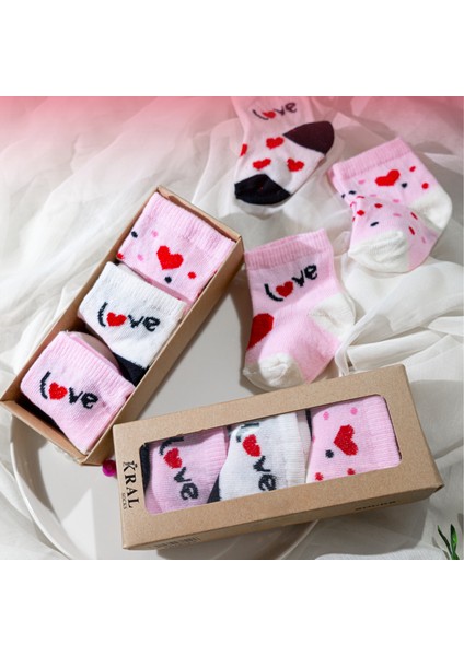 Kız Bebek Çorap Seti 6 Çift – Kalpli Desen – Kutulu – Pamuk – Patik Boy fırsatları