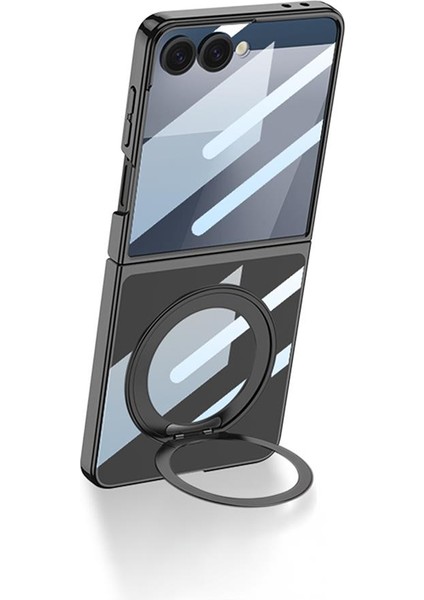 Galaxy Z Flip 7 Uyumlu Magsafe Kılıf Ön Ekran Koruyuculu Şeffaf Kapak Standlı Metalik Kenarlı fırsatları