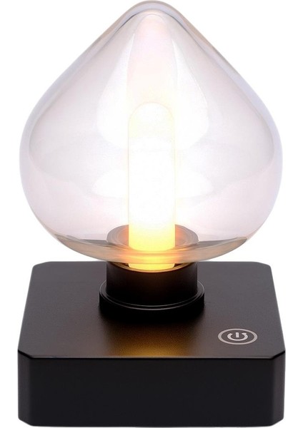 YQX-ANL95-B03 Amber Renkli Alev Efektli Dokunmatik Masa Lambası 800MAH Şarjlı (Şeffaf Kalpli)