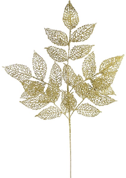 Yılbaşı Süsü Simli Dantel Yaprak Dal Altın 60 cm