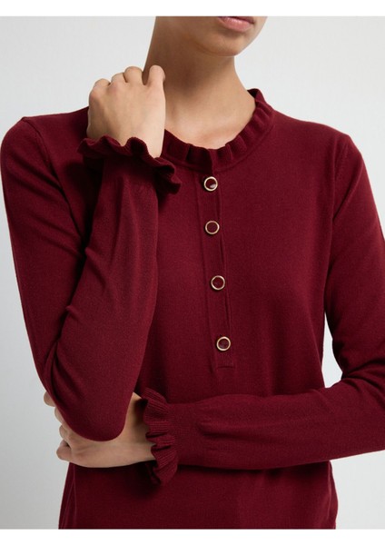 Uzun Kollu Patlı Triko Kazak Bordo 13943005002 fiyatları
