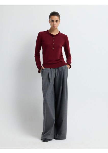 Uzun Kollu Patlı Triko Kazak Bordo 13943005002 modelleri