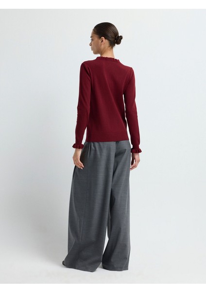 Uzun Kollu Patlı Triko Kazak Bordo 13943005002 indirimleri