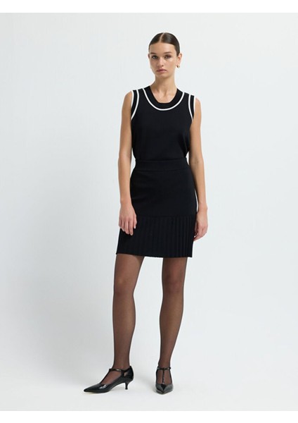 Pilise Detaylı Mini Triko Etek Siyah 12745588000