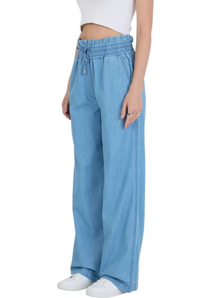 Beli Lastikli ve Bağcıklı Bol Paça Dar Kalıp %100 Pamuk Ince Kot Pantolon modelleri