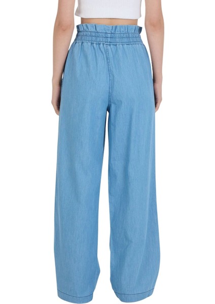 Beli Lastikli ve Bağcıklı Bol Paça Dar Kalıp %100 Pamuk Ince Kot Pantolon fırsatları