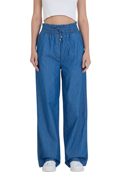 Beli Lastikli ve Bağcıklı Bol Paça Dar Kalıp %100 Pamuk Ince Kot Pantolon fiyatları