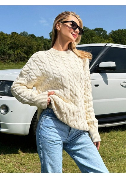 KZK0007 Kadın Saç Örgülü Ekru Rory Gilmore Stil Oversize Triko Kazak fiyatları
