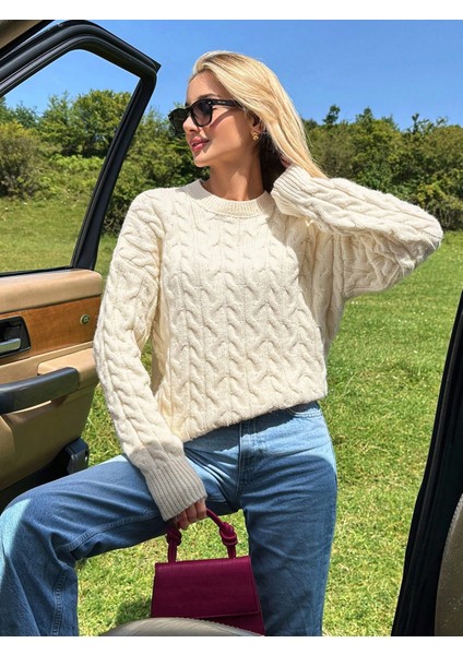 KZK0007 Kadın Saç Örgülü Ekru Rory Gilmore Stil Oversize Triko Kazak fırsatları
