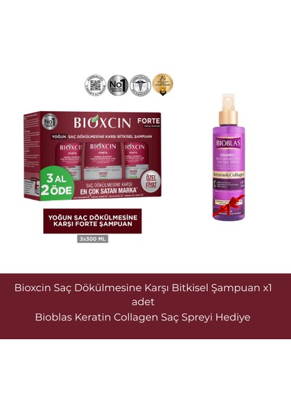 Forte Şampuan 300 ml 3 Al 2 Öde+Bioblas Collagen ve Keratin Sıvı Saç Kremi 200 ml Hediye