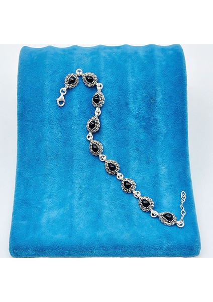 Oltu Taşı Damla Model 925 Ayar Gümüş Bileklik