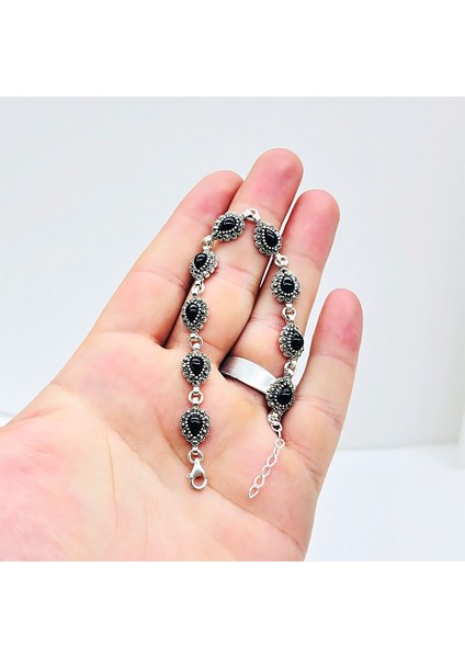 Oltu Taşı Damla Model 925 Ayar Gümüş Bileklik modelleri