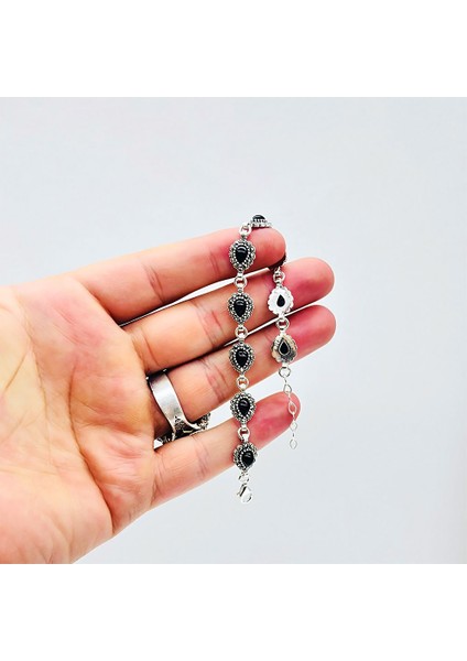 Oltu Taşı Damla Model 925 Ayar Gümüş Bileklik fırsatları