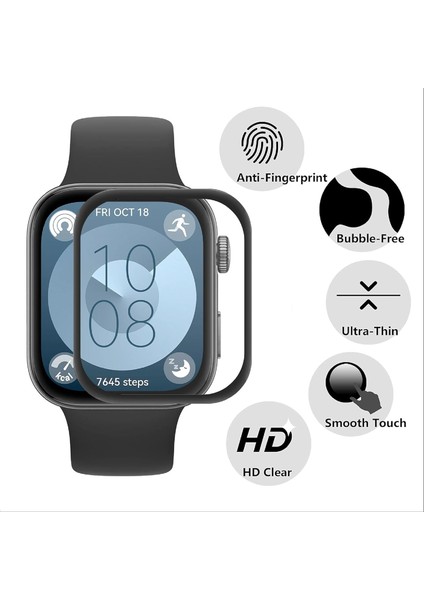 Huawei Watch Fit 4 Ekran Koruyucu Film Tam Kaplayan Kavisli Siyah Çerçeveli Ultra Ince Ppm Film Pet