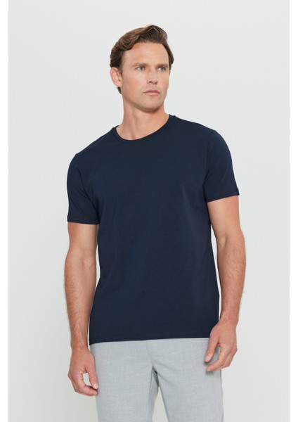 ALTINYILDIZ CLASSICS Erkek Lacivert 360 Derece Her Yöne Esneyen Slim Fit Dar Kesim Bisiklet Yaka Tişört