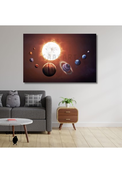 Tekli Yatay Kanvas Duvar Tablosu Uzay Ay ve Gezegenler