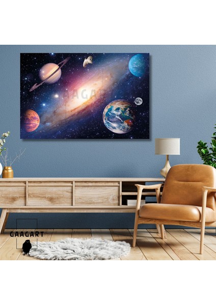Tekli Yatay Kanvas Duvar Tablosu Uzay Boşluğu Gezegenler