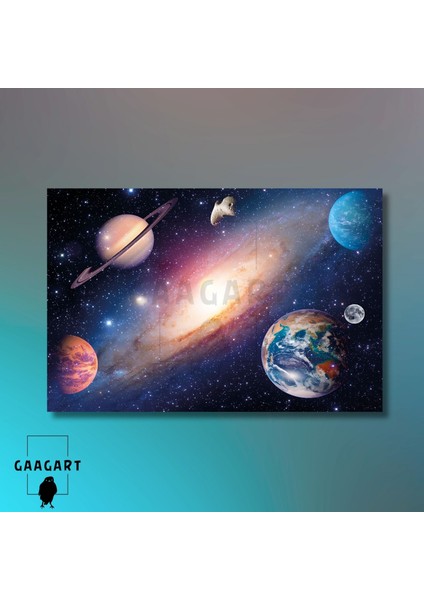 Tekli Yatay Kanvas Duvar Tablosu Uzay Boşluğu Gezegenler modelleri
