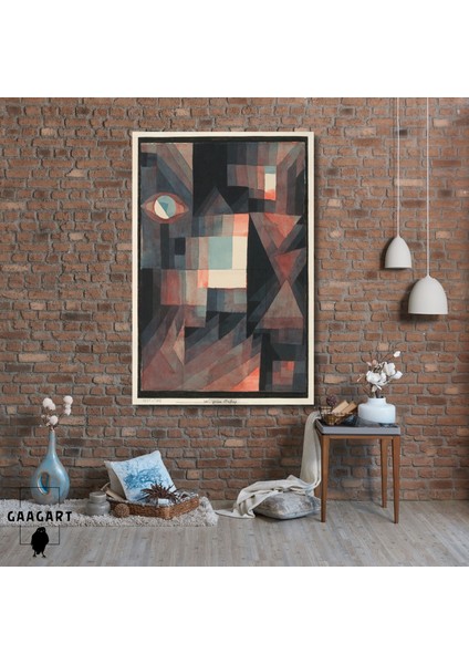 Tekli Dikey Kanvas Tablo Ünlü Eserler Paul Klee Abstract Red And Green Gradation