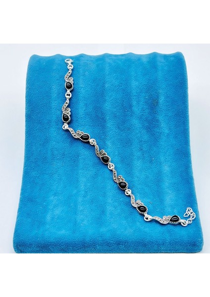 Damla Model Oltu Taşı Işçilikli 925 Ayar Gümüş Bileklik