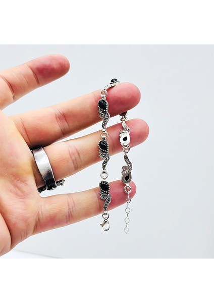 Damla Model Oltu Taşı Işçilikli 925 Ayar Gümüş Bileklik modelleri