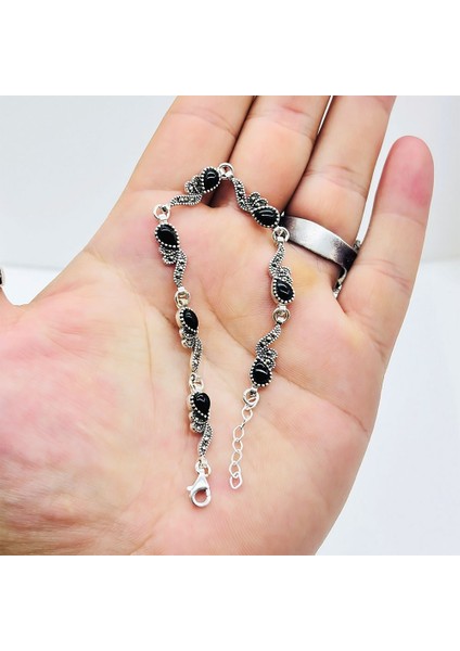 Damla Model Oltu Taşı Işçilikli 925 Ayar Gümüş Bileklik fırsatları