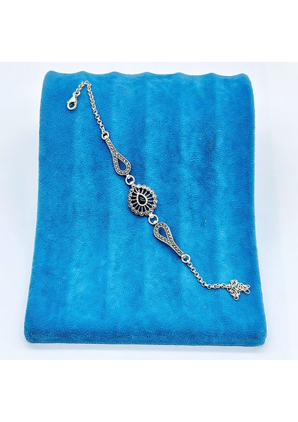 Oltu Taşı ve Zirkon Işçilikli 925 Ayar Gümüş Bileklik