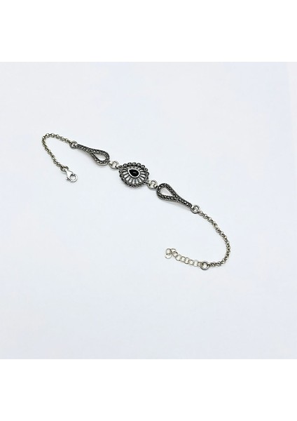 Oltu Taşı ve Zirkon Işçilikli 925 Ayar Gümüş Bileklik fiyatları