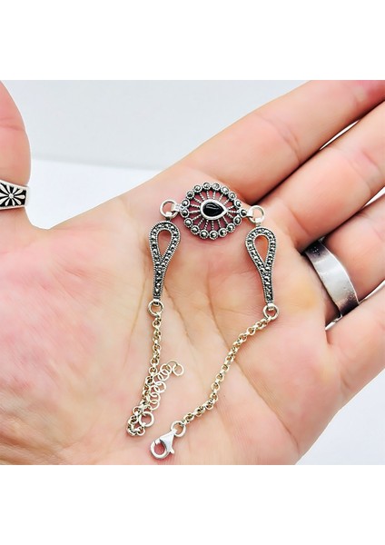 Oltu Taşı ve Zirkon Işçilikli 925 Ayar Gümüş Bileklik fırsatları