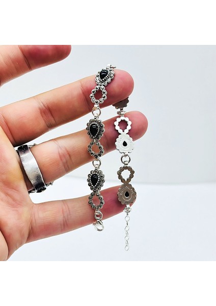 Özel Damla Model Oltu Taşı Işçilikli 925 Ayar Gümüş Bileklik modelleri