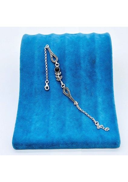 Gül Model Oltu Taşı Işçilikli 925 Ayar Gümüş Bileklik