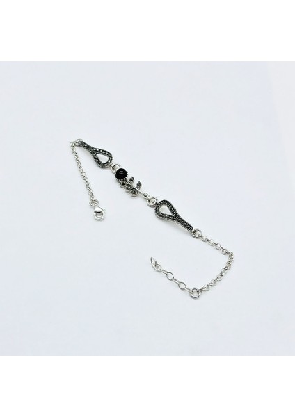 Gül Model Oltu Taşı Işçilikli 925 Ayar Gümüş Bileklik fiyatları