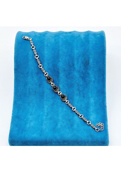 Zirkon ve Oltu Taşı Işçilikli 925 Ayar Gümüş Bileklik