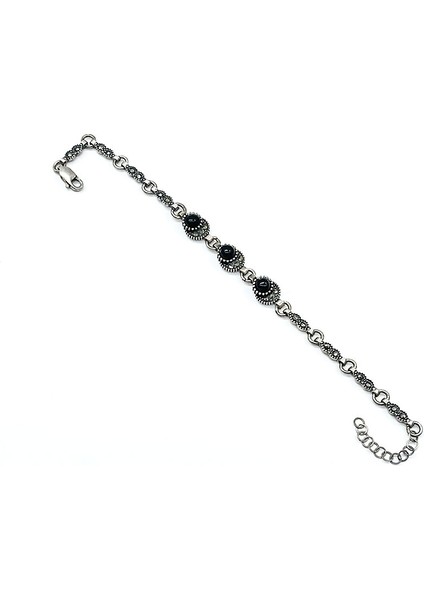 Zirkon ve Oltu Taşı Işçilikli 925 Ayar Gümüş Bileklik fiyatları