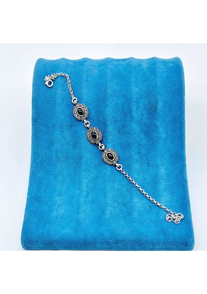 Zirkon ve Oltu Taşı Işçilikli 925 Ayar Gümüş Bileklik